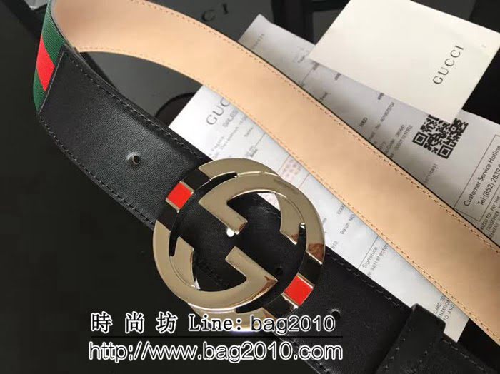 古馳CUCCI 紅綠織布頭層牛皮接頭尾 配純銅扣 百搭休閒款男士皮帶 GHG1179